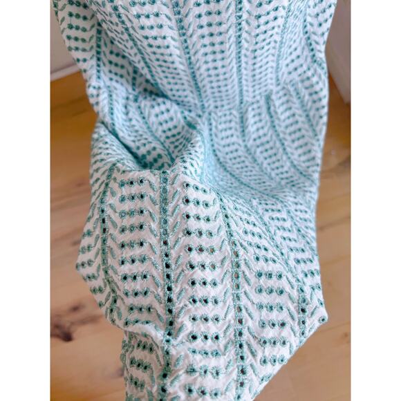 Women's Boho Eyelet Maxi Dress White/Green Ruffle bottom Sundress Bohemian Sz Sm - Picture 5 of 11